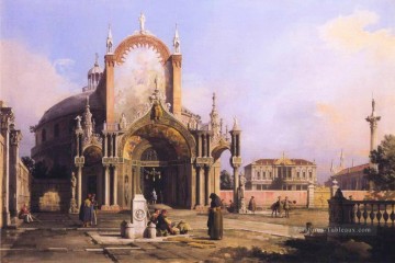 capriccio d’une église ronde avec un portique gothique élaboré dans une piazza une palladian piazza Canaletto Peinture à l'huile